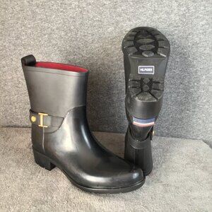 Tommy Hilfiger Women's Black Wet‎ Weather Boots Sz 8M
